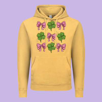 Coquette Bow Clover St. Patrick's Day Vintage Hoodie Designed By Maliassmallbusiness