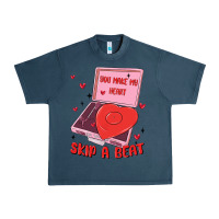 Midnight Navy heart record player Urban Heavy Tee - MaliasSmallBusiness