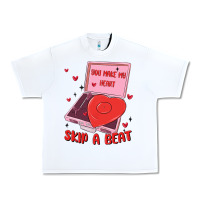 White heart record player Urban Heavy Tee - MaliasSmallBusiness