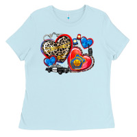 Baby Blue western leopard  police   hearts Ladies Tee - AdoDesignShop
