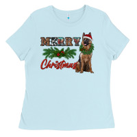 Baby Blue merry christmas german shepherd Ladies Tee - RanaPortraitStore