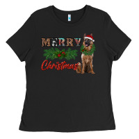 Black merry christmas german shepherd Ladies Tee - RanaPortraitStore