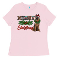 Bubblegum Pink merry christmas german shepherd Ladies Tee - RanaPortraitStore