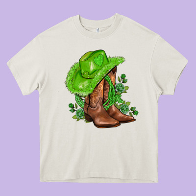 Green  Cowgirl And Roses Heavy Core Tee Designed By Adodesignshop