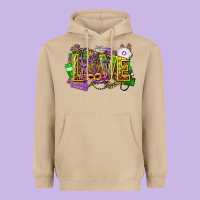 Mardi Gras Love Nurse Heavyweight Hoodie Designed By Cowgirlartshop