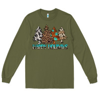 Army Green Happy Holidays Trees Long Sleeve Tee - MaliasSmallBusiness