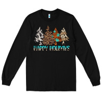 Black Happy Holidays Trees Long Sleeve Tee - MaliasSmallBusiness