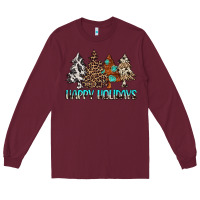 Burgundy Happy Holidays Trees Long Sleeve Tee - MaliasSmallBusiness