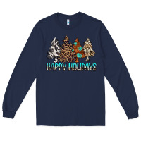 Navy Happy Holidays Trees Long Sleeve Tee - MaliasSmallBusiness