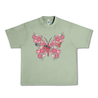 Oil Green floral butterfly Urban Heavy Tee - MaliasSmallBusiness