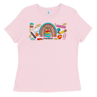 Bubblegum Pink teacher life rainbow frosted Ladies Tee - JahusDesignShop