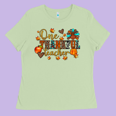 One Thankful Teacher Ladies Tee Designed By Jahusdesignshop
