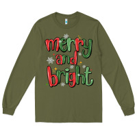 Army Green merry and bright Long Sleeve Tee - MaliasSmallBusiness