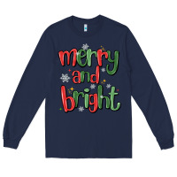 Navy merry and bright Long Sleeve Tee - MaliasSmallBusiness