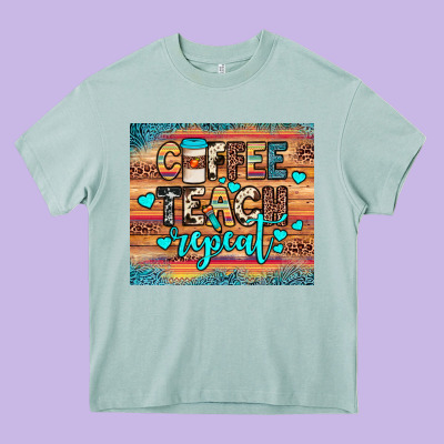 Coffee Teach Repeat Heavy Core Tee Designed By Jahusdesignshop