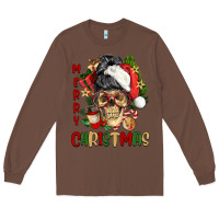 Chestnut Merry Christmas skeleton messy bun Long Sleeve Tee - NancyCooperArtShop