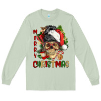 Matcha Merry Christmas skeleton messy bun Long Sleeve Tee - NancyCooperArtShop