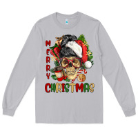 Moon Dust Merry Christmas skeleton messy bun Long Sleeve Tee - NancyCooperArtShop