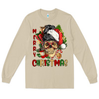 Mushroom Merry Christmas skeleton messy bun Long Sleeve Tee - NancyCooperArtShop