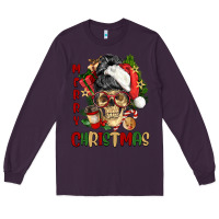 Plum Merry Christmas skeleton messy bun Long Sleeve Tee - NancyCooperArtShop