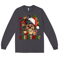 Smoke Merry Christmas skeleton messy bun Long Sleeve Tee - NancyCooperArtShop