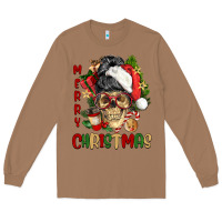 Merry Christmas Skeleton Messy Bun Long Sleeve Tee | Teevron