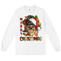White Merry Christmas skeleton messy bun Long Sleeve Tee - NancyCooperArtShop