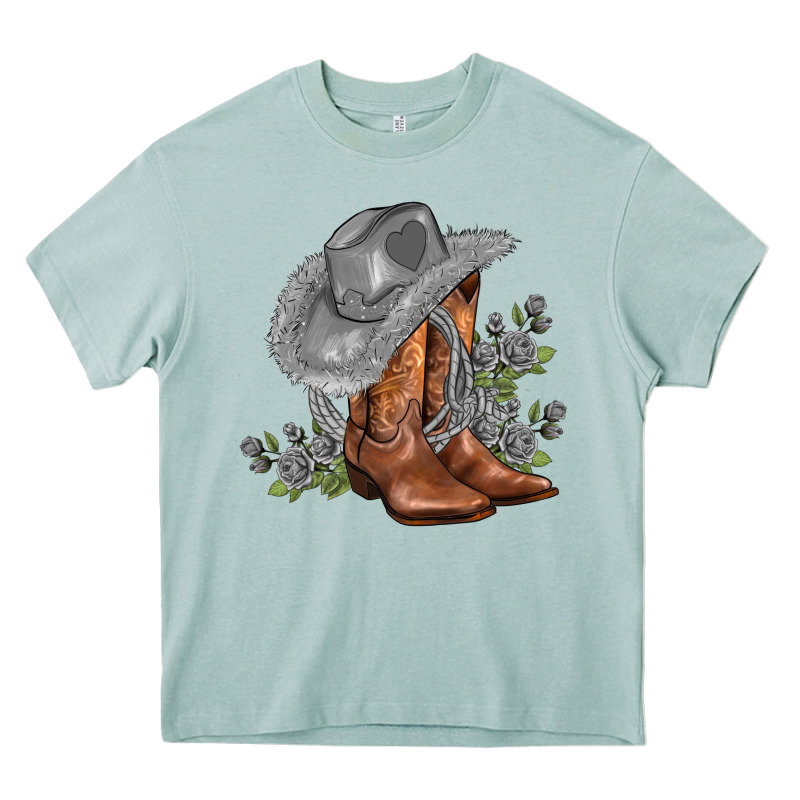 Gray Cowgirl And Roses Heavy Core Tee by AdoDesignShop | Teevron
