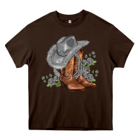 Chocolate Brown gray cowgirl and roses Heavy Core Tee - AdoDesignShop
