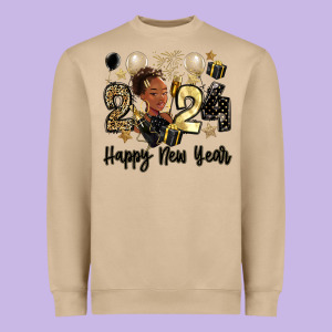 2024 Happy New Year Black Woman Heavyweight Sweatshirt Designed By Maliassmallbusiness
