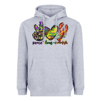 Heather Grey peace love crawfish mardi gras Heavyweight Hoodie - CowGirlArtShop