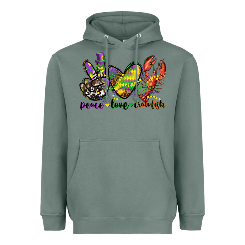 Peace Love Crawfish Mardi Gras Heavyweight Hoodie by CowGirlArtShop | Teevron