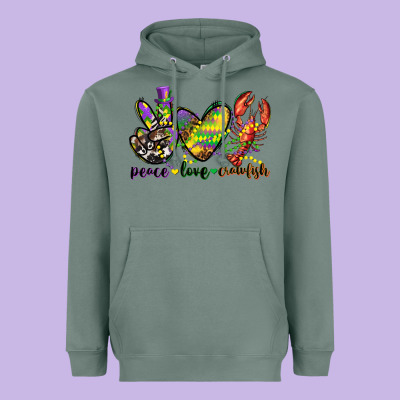 Peace Love Crawfish Mardi Gras Heavyweight Hoodie Designed By Cowgirlartshop