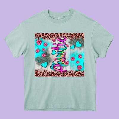 Auntie Leopard Turquoise Heavy Core Tee Designed By Jahusdesignshop