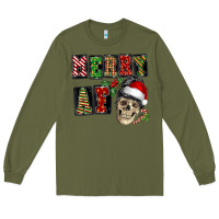 Army Green Merry af skeleton messy bun Long Sleeve Tee - NancyCooperArtShop