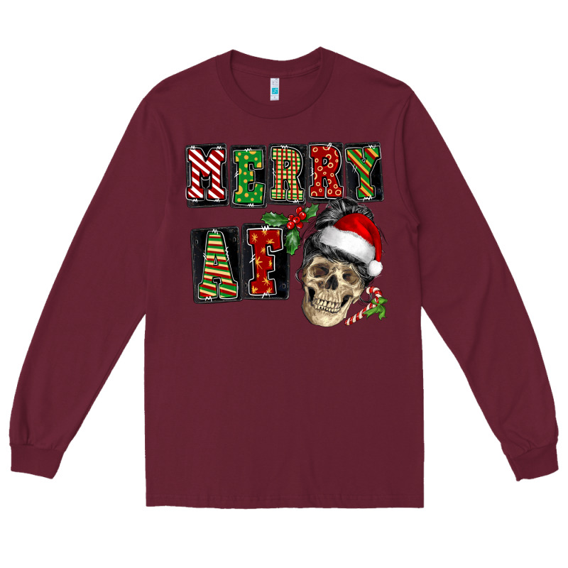 Merry Af Skeleton Messy Bun Long Sleeve Tee by NancyCooperArtShop | Teevron