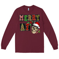 Burgundy Merry af skeleton messy bun Long Sleeve Tee - NancyCooperArtShop