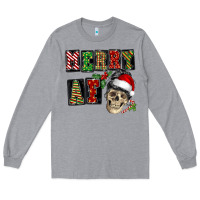 Heather Grey Merry af skeleton messy bun Long Sleeve Tee - NancyCooperArtShop