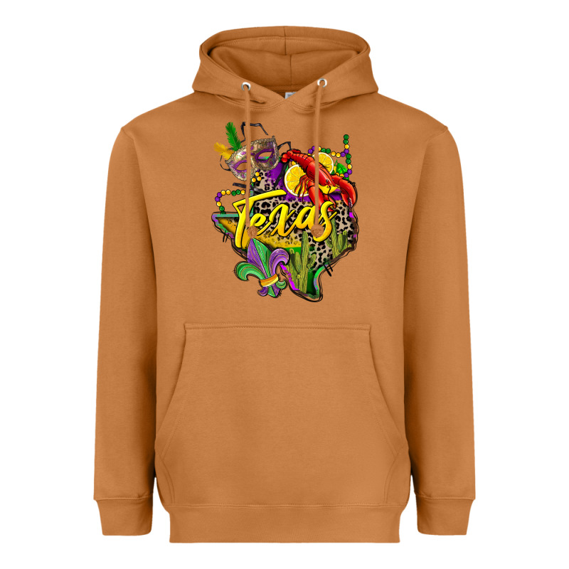 Texas Map Mardi Gras Heavyweight Hoodie by CowGirlArtShop | Teevron