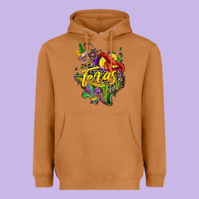 Texas Map Mardi Gras Heavyweight Hoodie Designed By Cowgirlartshop
