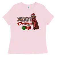 Bubblegum Pink merry christmas labrador retriever Ladies Tee - RanaPortraitStore