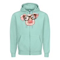 Seafoam pig with glasses Zipper Hoodie - RanaPortraitStore