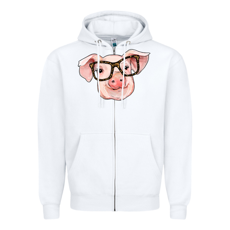 Pig With Glasses Zipper Hoodie by RanaPortraitStore | Teevron