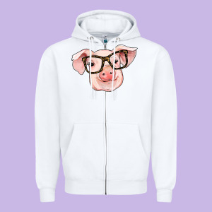 Pig With Glasses Zipper Hoodie Designed By Ranaportraitstore