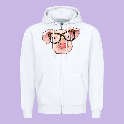 Pig With Glasses Zipper Hoodie Designed By Ranaportraitstore