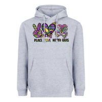 Heather Grey peace love mardi gras Heavyweight Hoodie - CowGirlArtShop