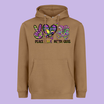 Peace Love Mardi Gras Heavyweight Hoodie Designed By Cowgirlartshop