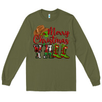Army Green Merry Christmas Y'all Cowboy Long Sleeve Tee - MaliasSmallBusiness