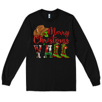 Black Merry Christmas Y'all Cowboy Long Sleeve Tee - MaliasSmallBusiness