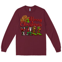 Burgundy Merry Christmas Y'all Cowboy Long Sleeve Tee - MaliasSmallBusiness